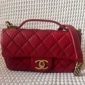 Chanel Red Quilted Leather Handbag